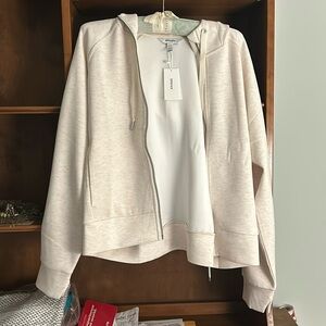 SPANX® AirEssentials Full Zip Hoodie, size large, oatmeal Heather, NWT